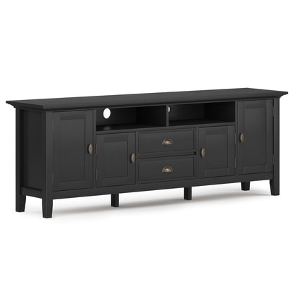 72-Inch Solid Wood TV Console with 2 Drawers, 2 Cabinets, Cord Management, For TVs Up to 80 Inches, Black