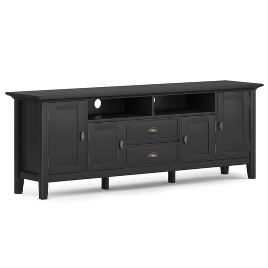 72-Inch Solid Wood TV Console with 2 Drawers, 2 Cabinets, Cord Management, For TVs Up to 80 Inches, Black