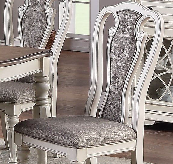 Set of 2 Upholstered Dining Chairs, Tufted Back, Solid Rubberwood, 21x24x42 in, Contemporary, Grey