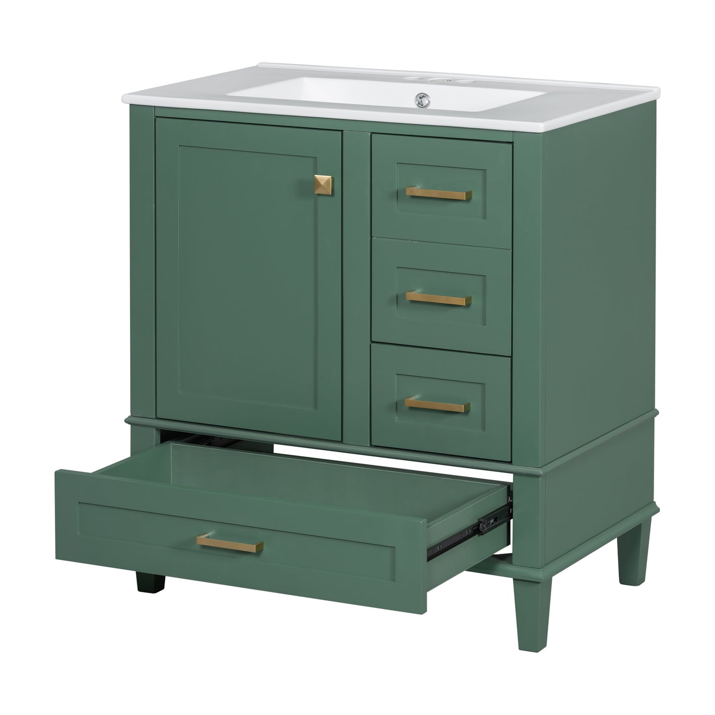 30" Stylish Green Bathroom Vanity with Soft-Close Doors and Sink Combo, Modern Cabinet Featuring 3 Spacious Drawers and Solid Wood Frame