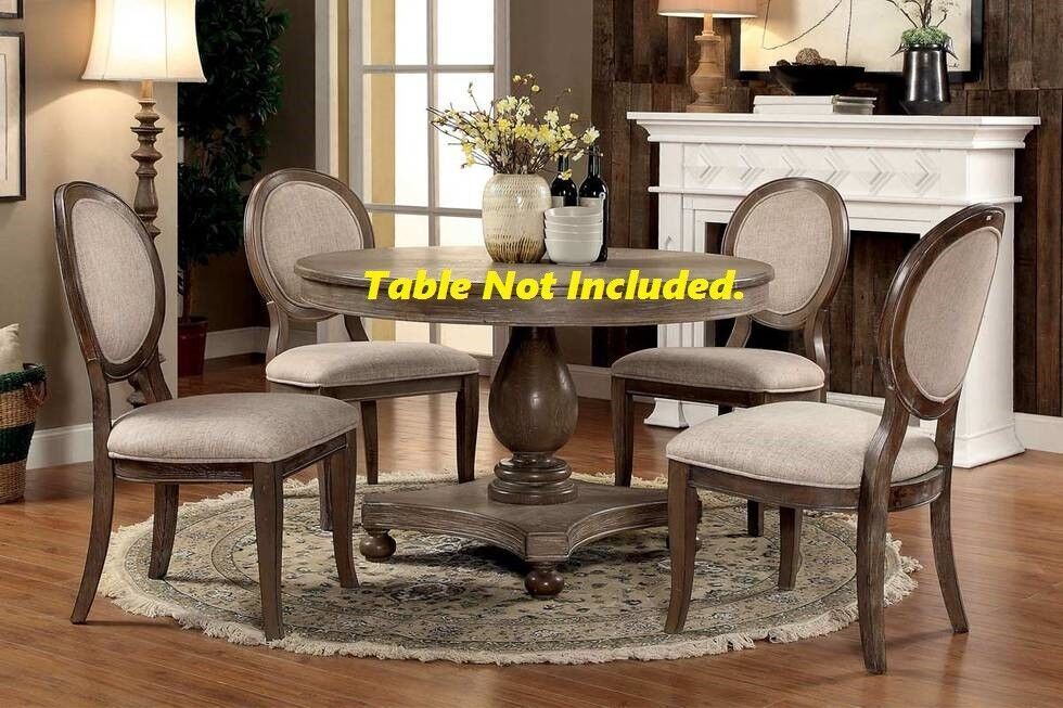 Set of 2 Transitional Dining Room Side Chairs with Padded Linen Seats, Solid Wood Frame, 21W x 25.5D x 37.75H, Rustic Oak/Gray, Kitchen & Dining Beige