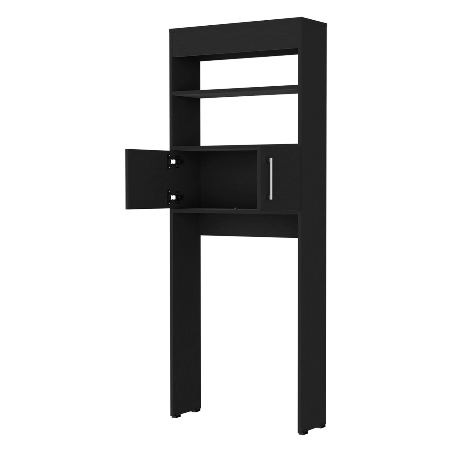Modern Black Over-the-Toilet Storage Cabinet with Double Doors and Three Shelves