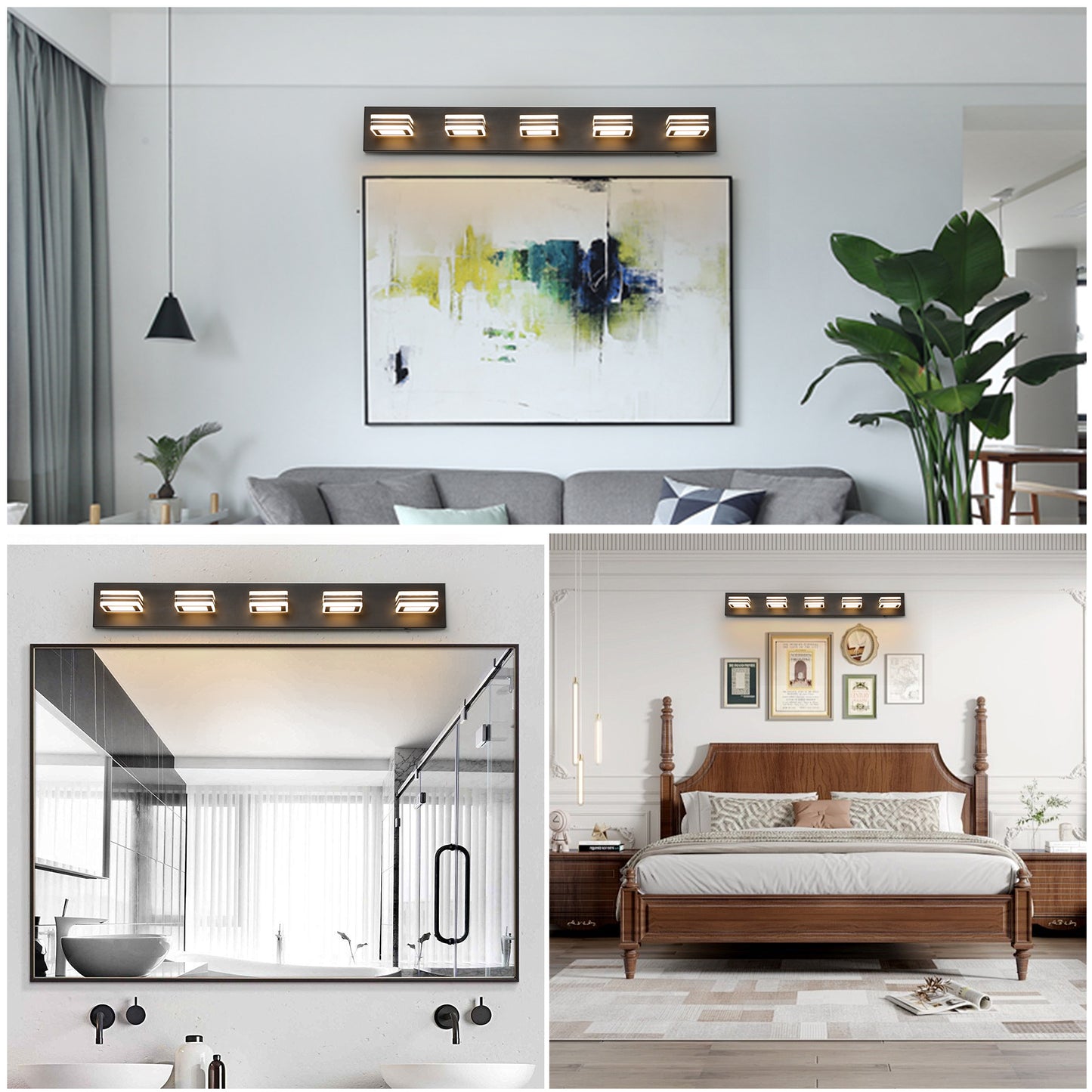 5-Light LED Vanity Light Fixture, Dimmable, Modern Bathroom Vanity Wall Mount, Iron & Acrylic Finish