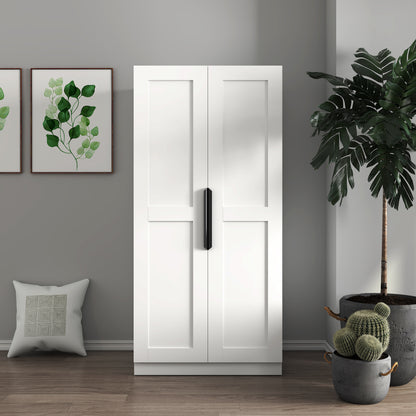 Elegant 62.99” White Freestanding Kitchen Pantry Cabinet with Multi-Level Shelves and Doors for Modern Living Spaces