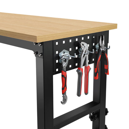 48" Versatile Adjustable Workbench with ETL Certified Power Outlets - Heavy-Duty Hardwood Table for Garage, Office, and Home Use