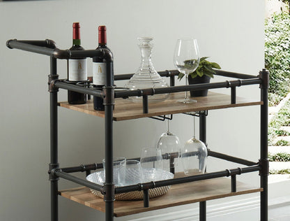 Rustic Industrial Three Tier Serving Cart Oak Finish Frame