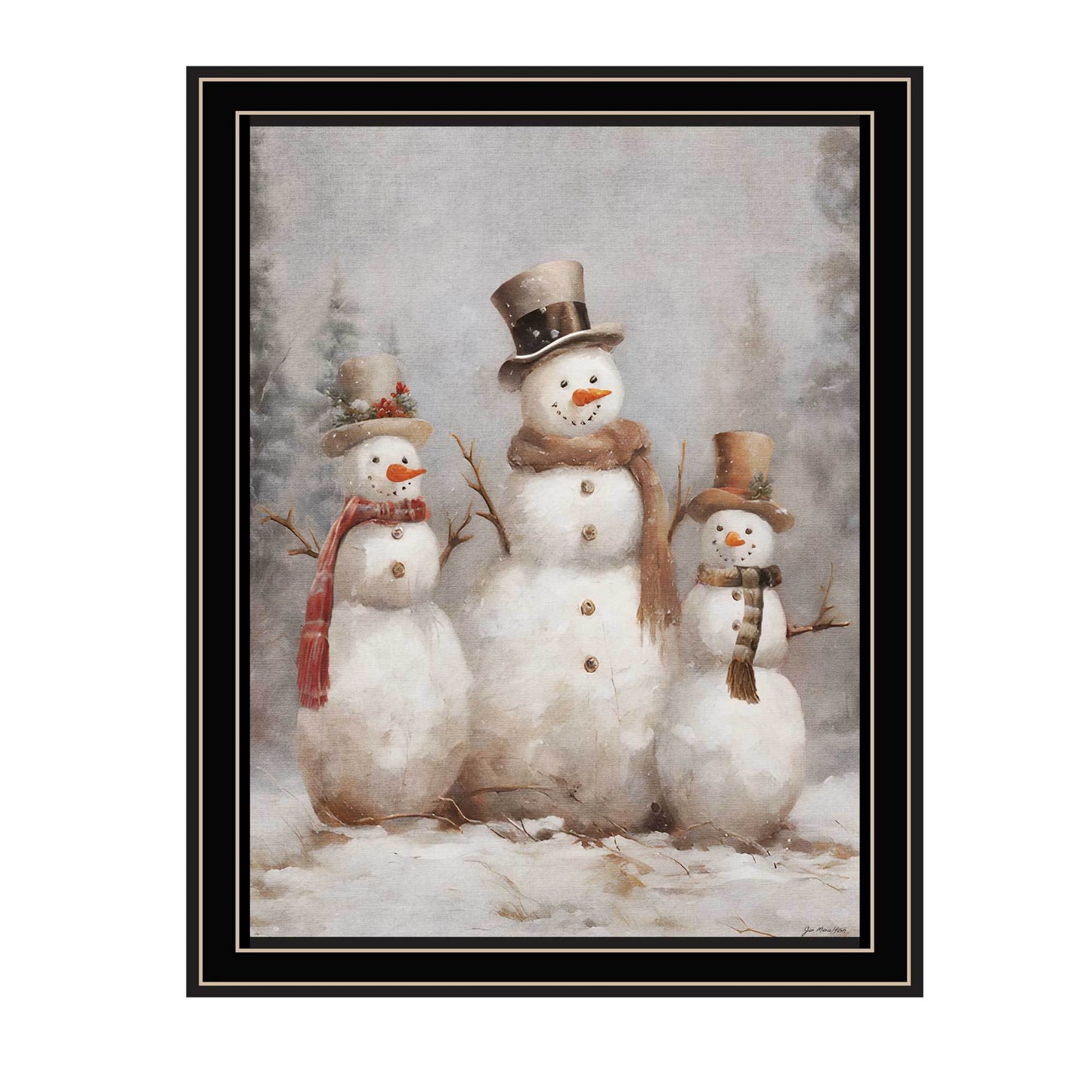 Three Snowman Pals Framed Wall Art for Living Room - Holiday Print, 14x18 in, Wood & Paper Multicolor