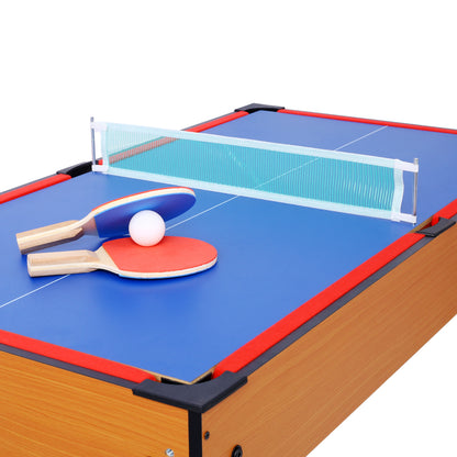 5-in-1 Game Table: Billiards, Ping Pong, Foosball, Basketball, Push Hockey; 43x24x32 in MDF+Steel Brown/Red