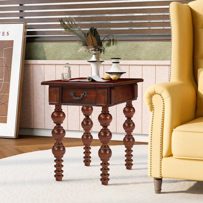 Solid Wood End Table with Drawer for Sofa, 18 x 24 x 23 in, Vintage Side Table, Easy Assembly Walnut