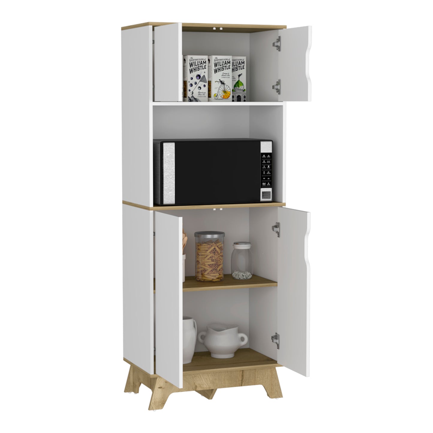 Light Oak & White Modern Microwave Storage Cabinet