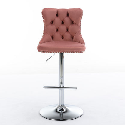 Swivel Velvet Barstools Adjustable 25 To 33 Pink Set Of 2