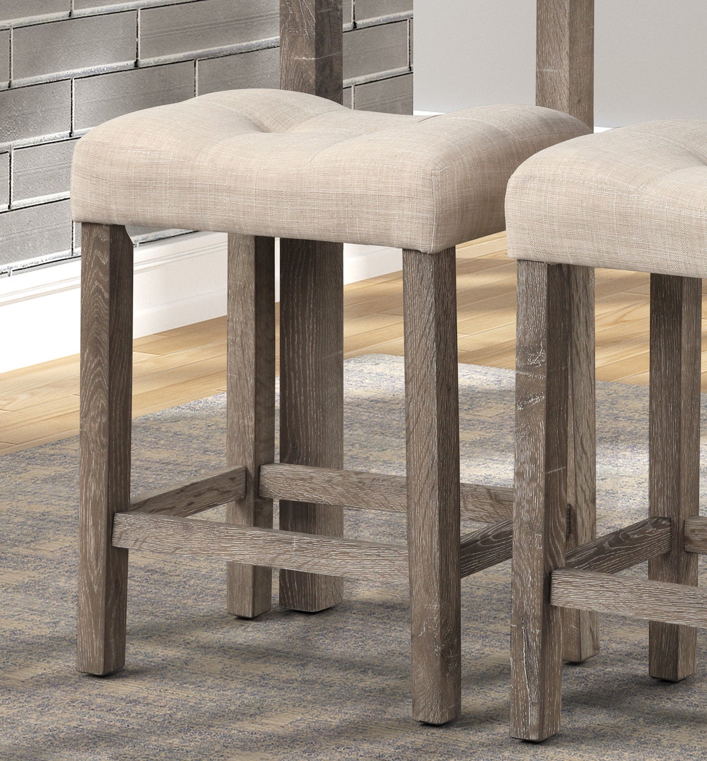 Sora Button Tufted Counter Height Saddle Stool, Set of 2, Taupe