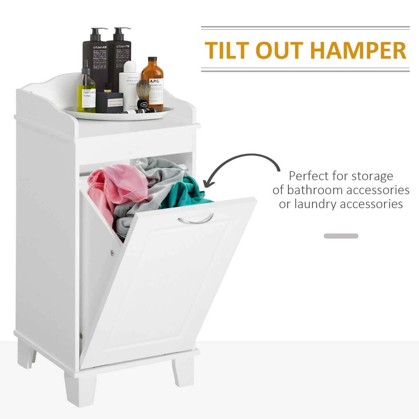 31" Tilt Out Laundry Hamper, Free Standing Home Organizer Hamper, Bathroom Storage Cabinet, White