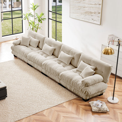 Modular 4-Seater Chenille Sectional Sofa with Deep-Seat Cushions, Living Room Couch, Apt Light Coffee
