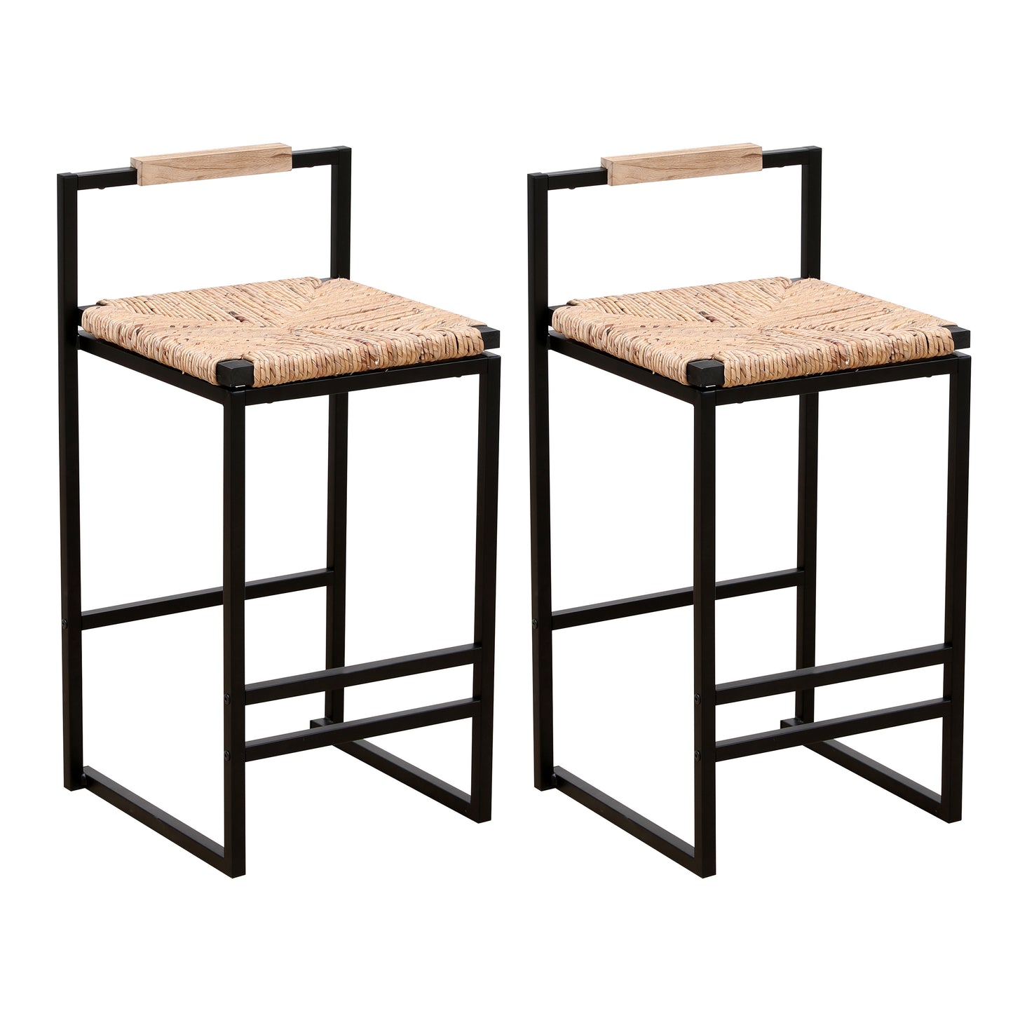 Set Of 2 Counter Height Water Hyacinth Bar Stools With Back