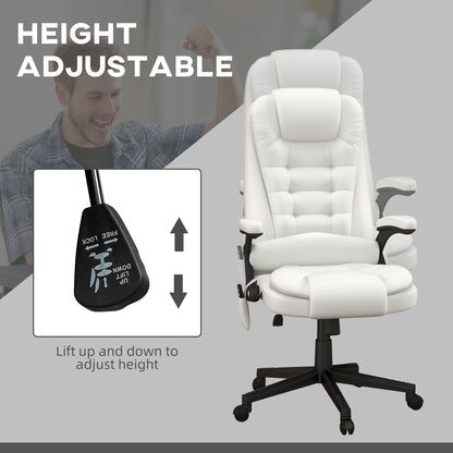 Ergonomic High Back Massage Office Chair with Heated Recline and Remote Control, White PU Leather
