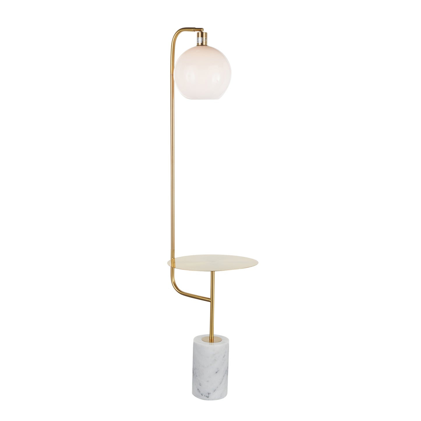 Contemporary Glam Floor Lamp with Integrated Side Table, Marble Base, LED Bulb Included Gold and White