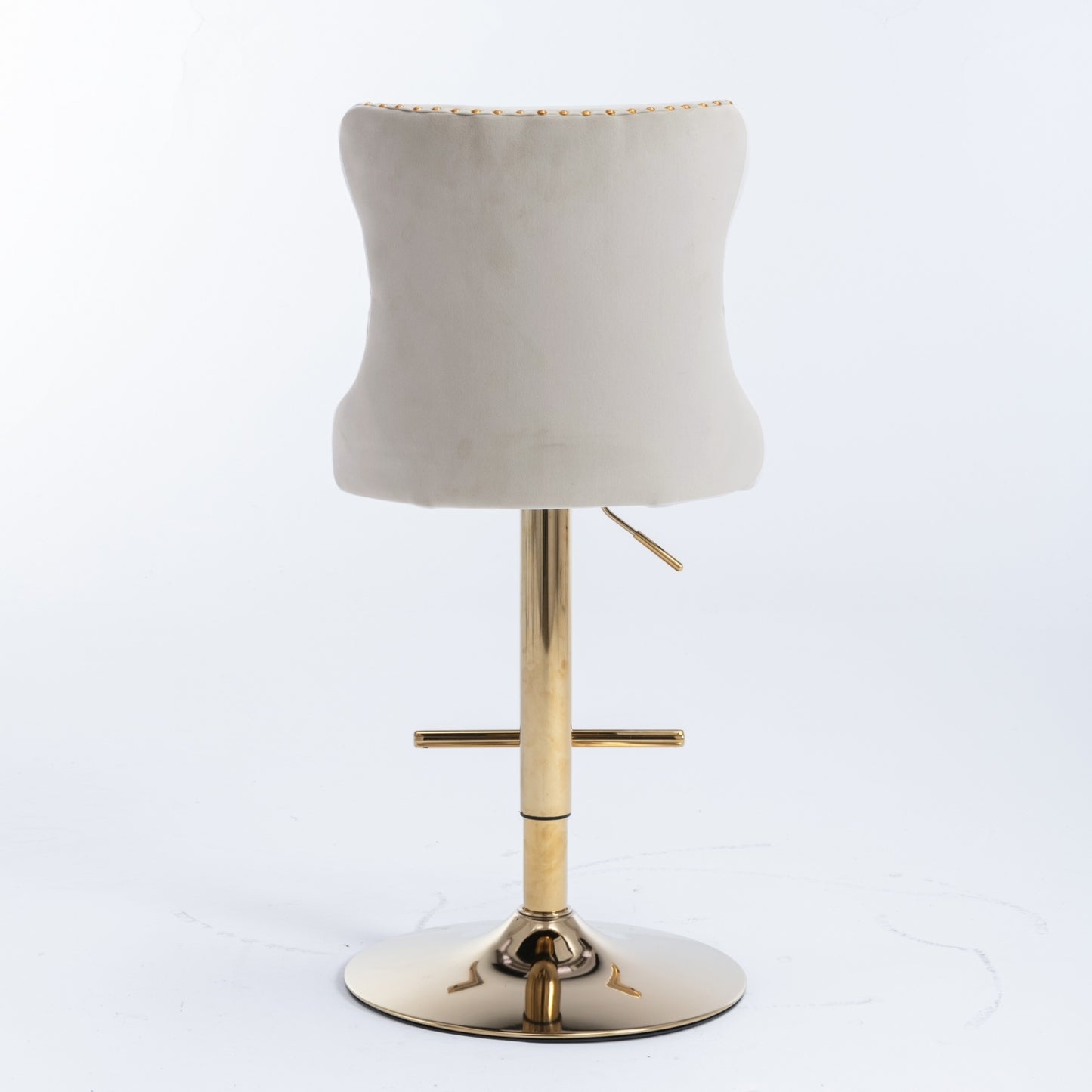 Beige Velvet Bar Stools Tufted Back Adjustable 25 33 Set 2