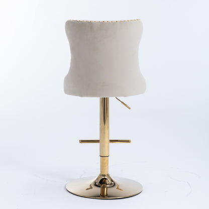 Beige Velvet Bar Stools Tufted Back Adjustable 25 33 Set 2