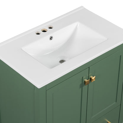 30" Elegant Green Bathroom Storage Vanity with Integrated Undermount Sink and Soft-Close Features