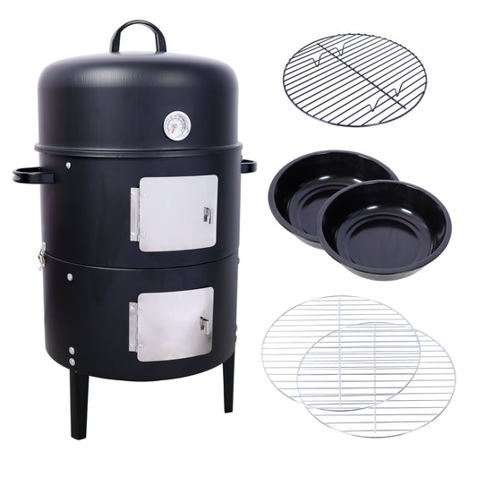 Heavy Duty Round Charcoal Barbecue Grill Smoker For Outdoor Cooking 17 Inch Steel Construction Patio Use Black
