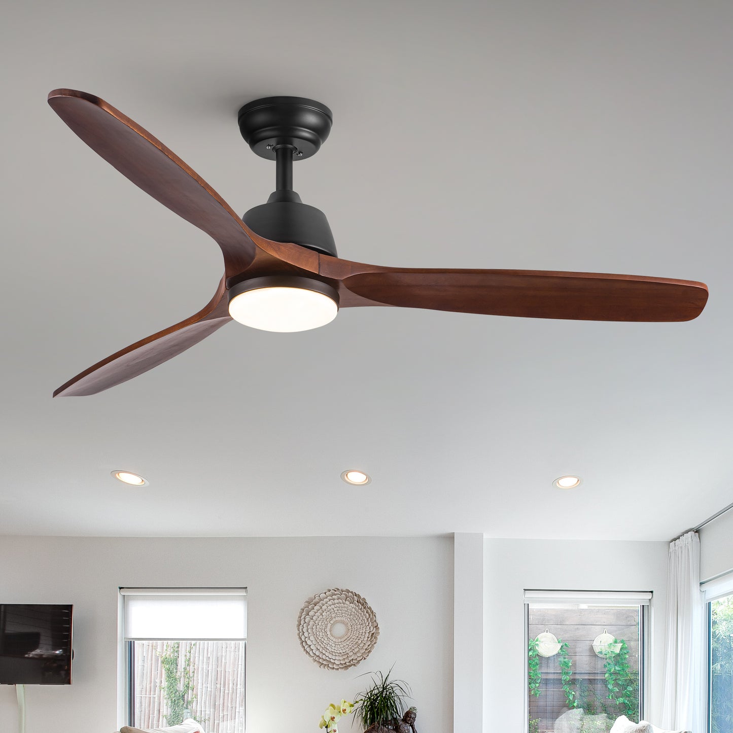 52-Inch Farmhouse Rustic LED Ceiling Fan with Remote – Reversible Motor, Sloped Ceiling, Living Room Brown