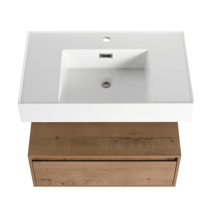 Modern 30-Inch Wall-Mounted Bathroom Vanity with Soft-Close Drawer and Elegant Resin Sink