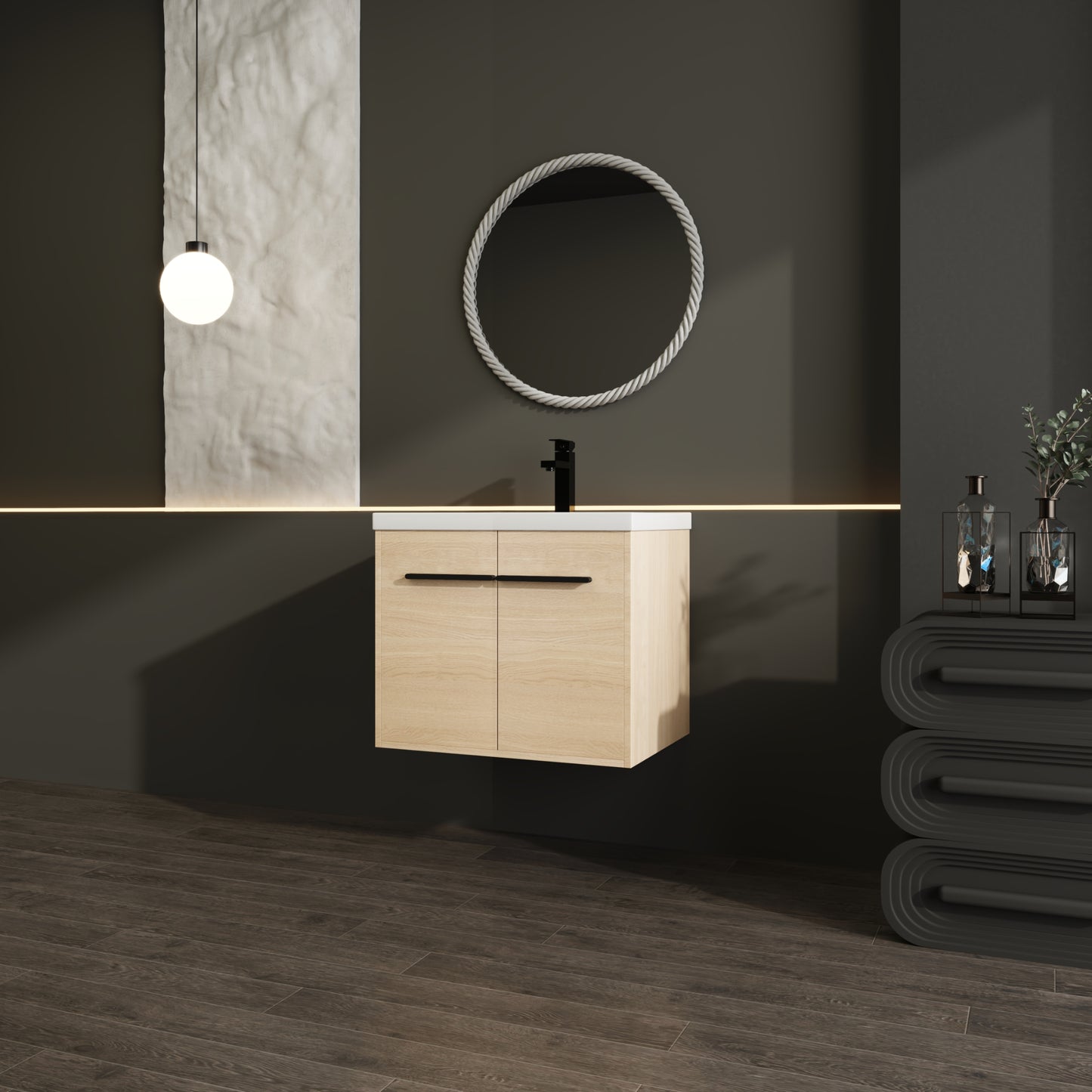 30-Inch Oak Bathroom Vanity Set with Resin Sink and Storage Cabinet