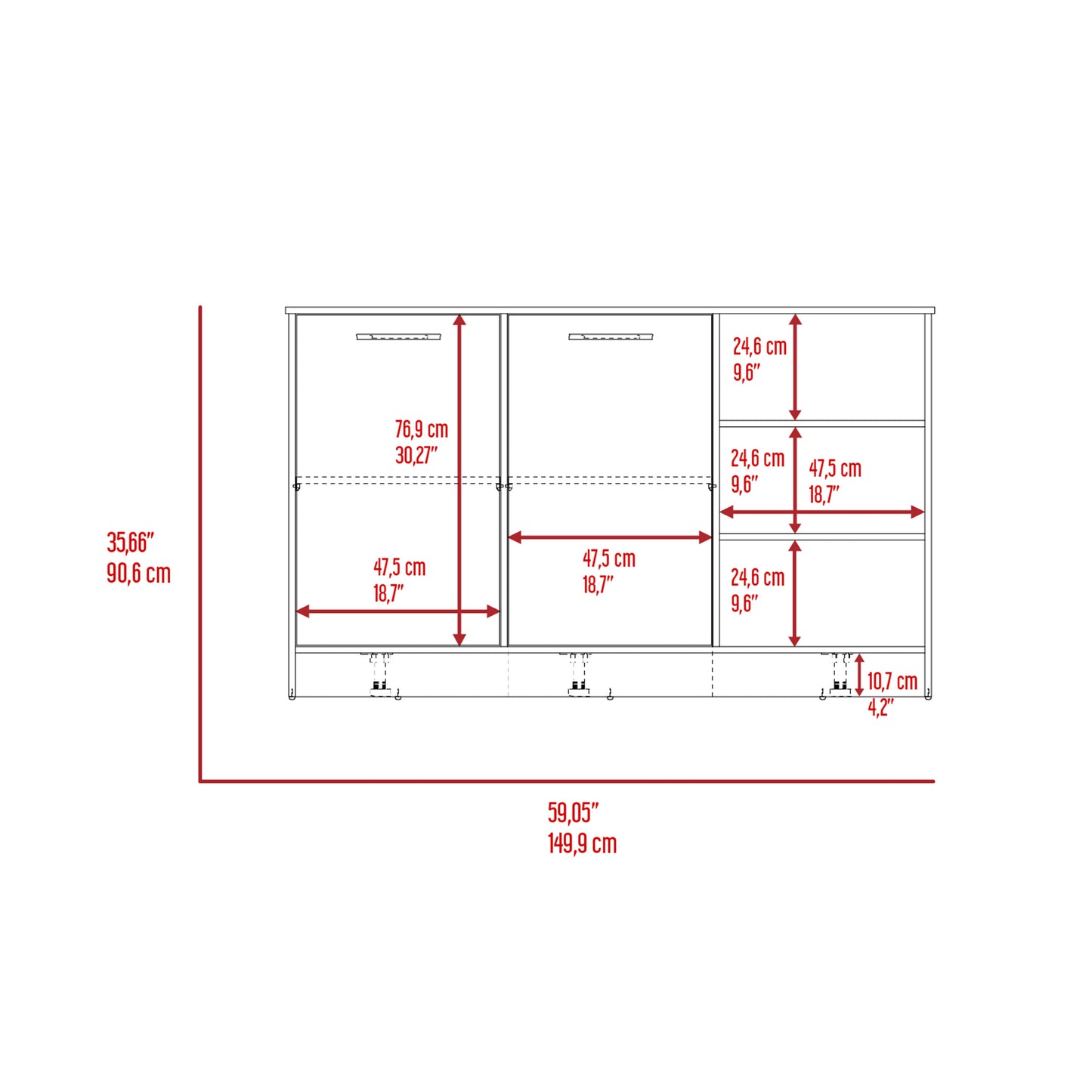 Modern Ginger Kitchen Island with Open Shelves and Cabinets - White/Dark Brown