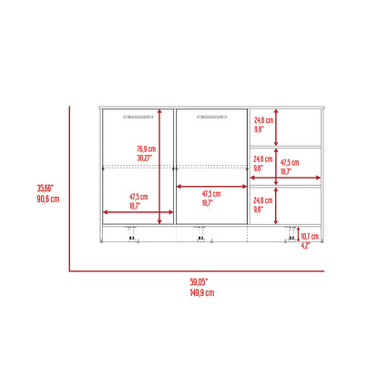 Modern Ginger Kitchen Island with Open Shelves and Cabinets - White/Dark Brown