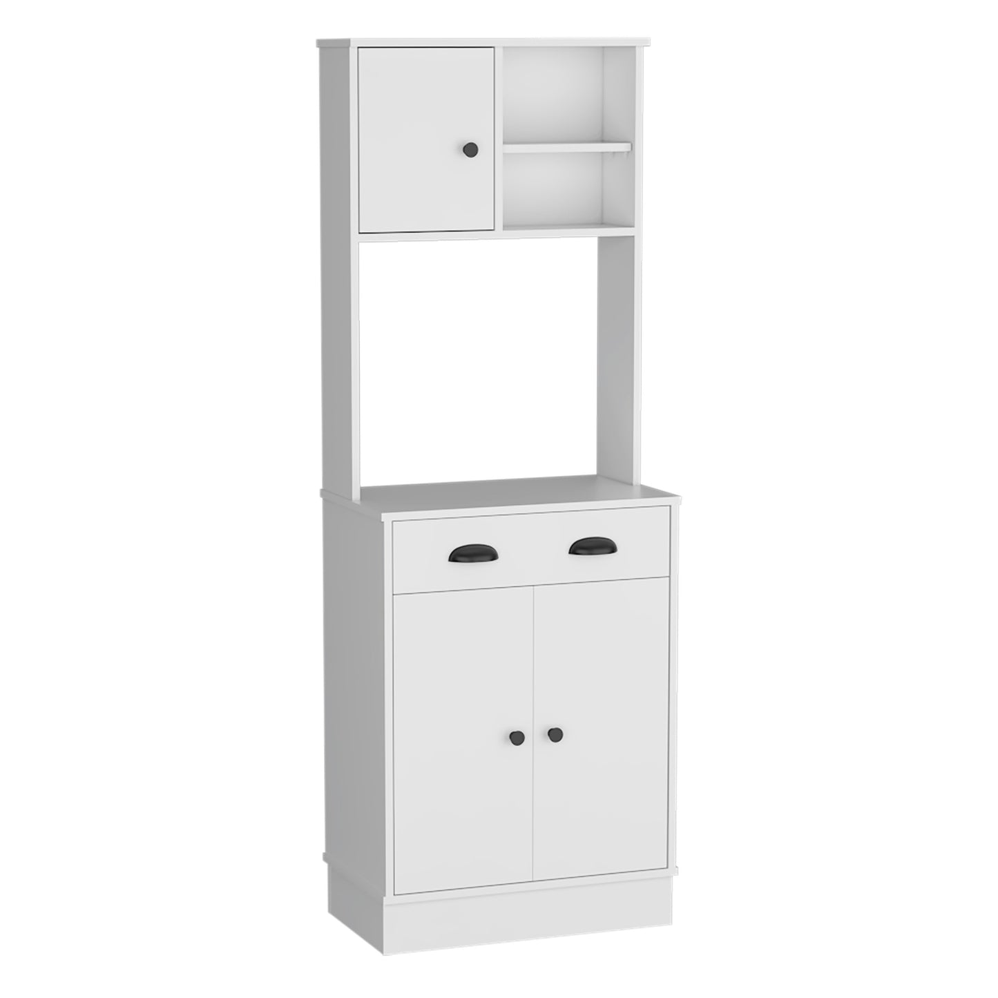 Modern White Pantry Cabinet with Drawer and 3 Doors for Kitchen Storage