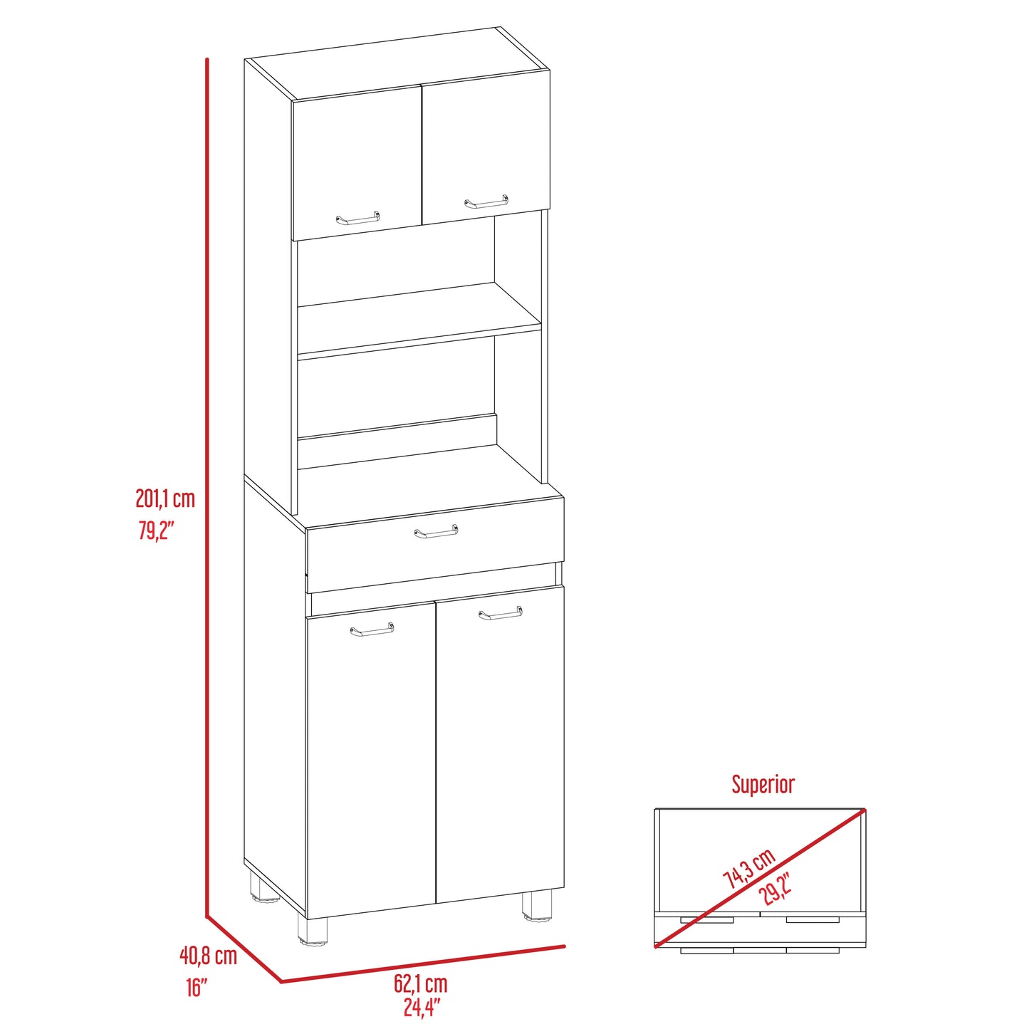 Microwave Storage Cabinet Madison, Kitchen Organizer, White & Smokey Oak