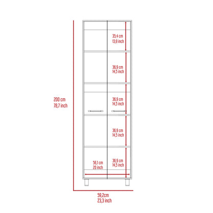 Modern White Pantry Cabinet with Five Shelves and Four Legs