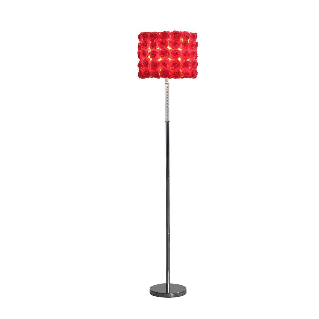 63-Inch Floor Lamp with Roses Bloom Shade, Acrylic/Metal Twisted Body, Chrome Base, UL Listed Red