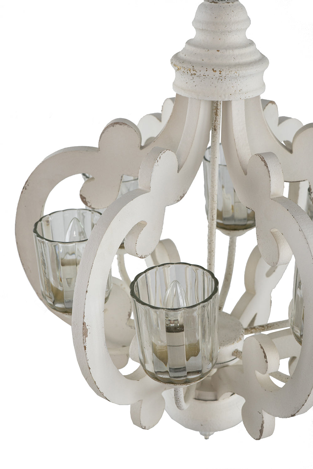 Farmhouse 6-Light Wood Chandelier Pendant with Adjustable Chain for Dining Room and Entryway Cream Finish