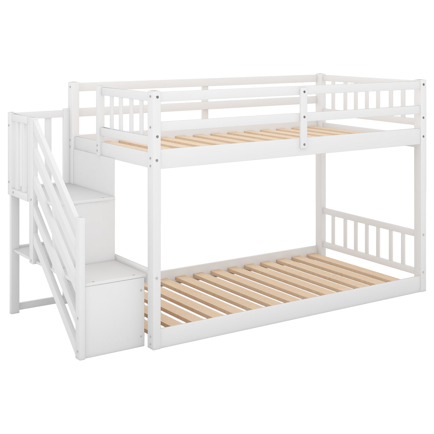 Space-Saving Twin Over Twin Bunk Bed with Storage Ladder in White