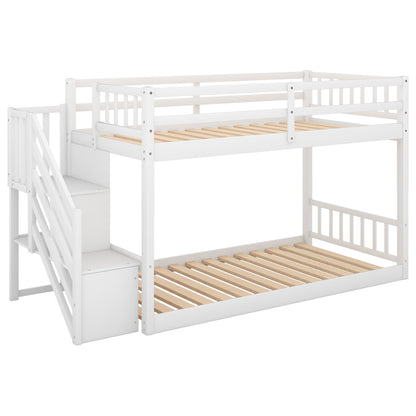 Space-Saving Twin Over Twin Bunk Bed with Storage Ladder in White
