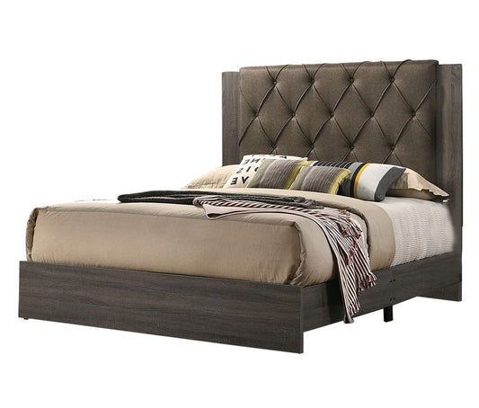Modern Tufted Queen Bed Frame with Rubberwood Construction and Gray Finish