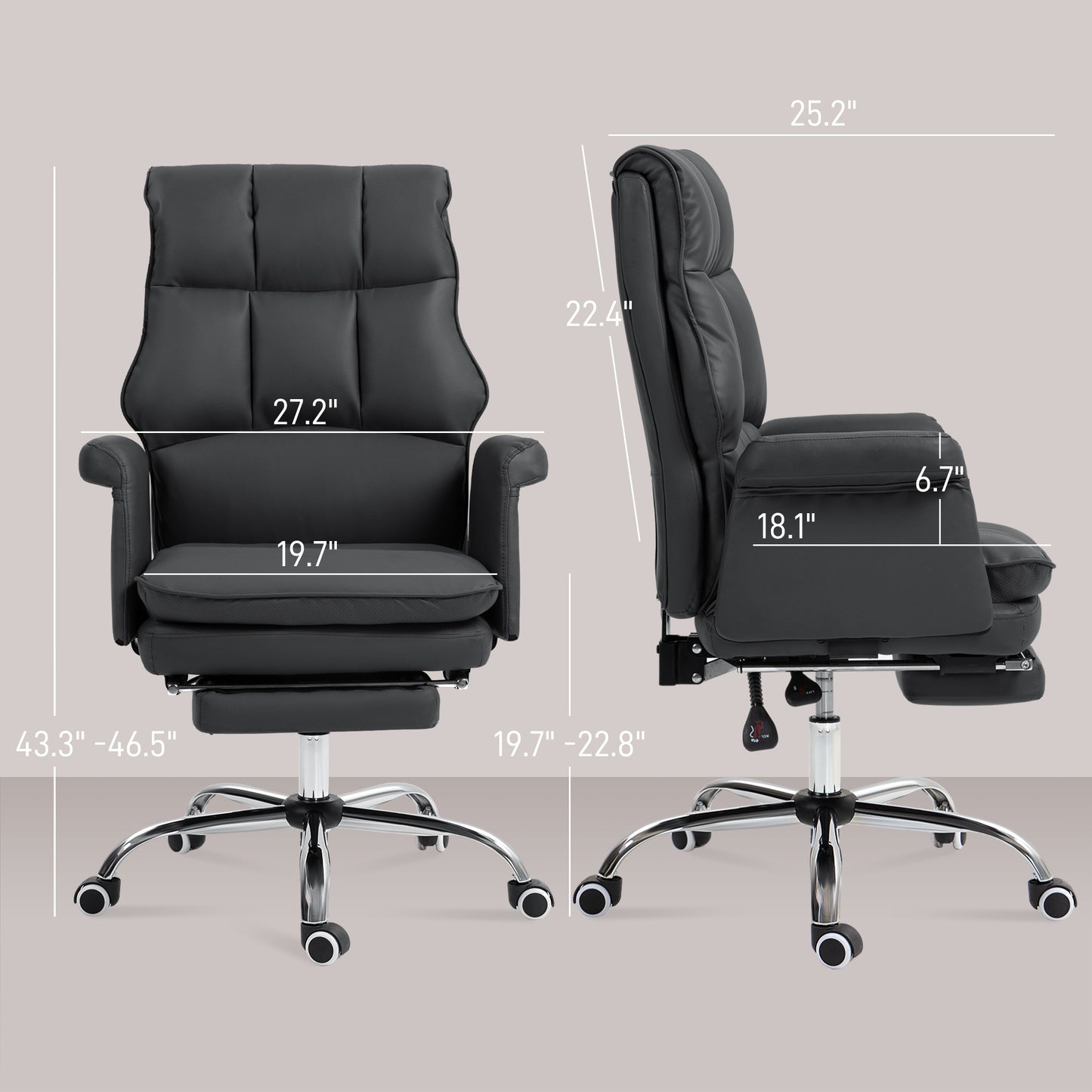 Ergonomic Black PU Leather Executive Office Chair with Footrest and Reclining Function