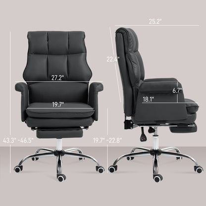 Ergonomic Black PU Leather Executive Office Chair with Footrest and Reclining Function