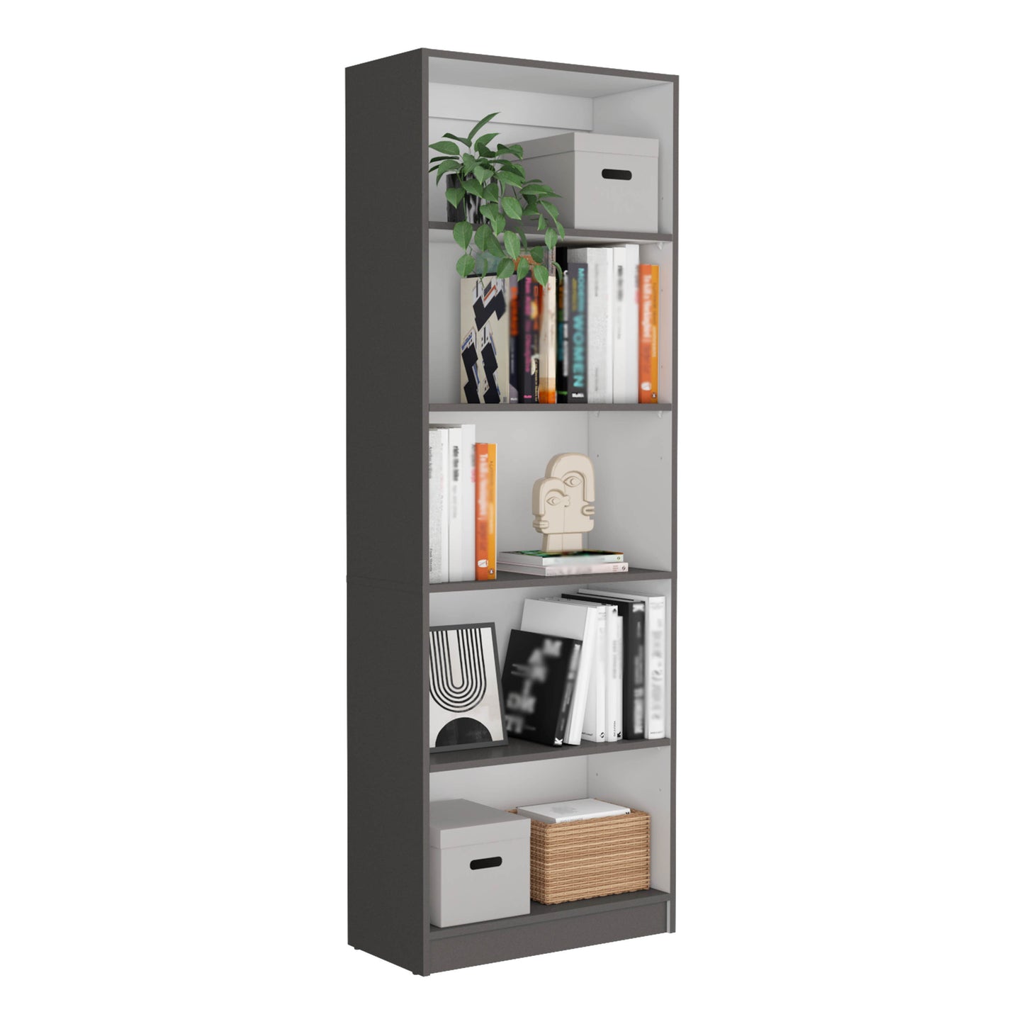 Modern 2-Piece Bookcase Set with 9 Shelves and Storage Cabinet in Matt Gray/White, 49" Wide