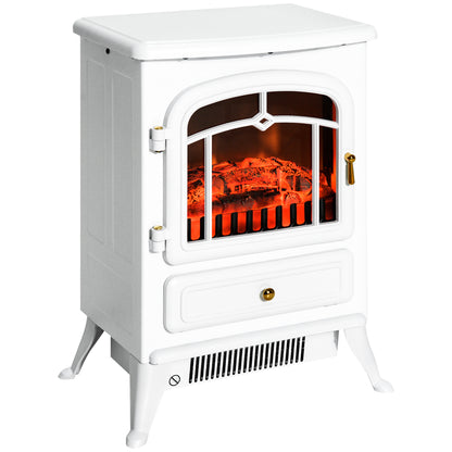 22-Inch Electric Fireplace Heater with LED Flames, Logs, 750/1500W, TipOver and Overheat Protection White