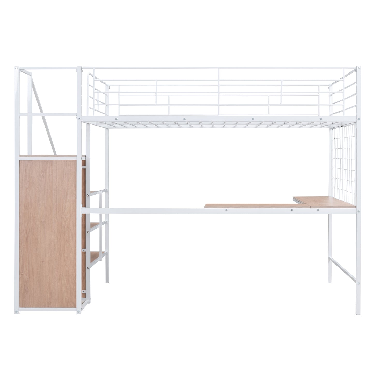 Stylish Full Size Metal Loft Bed with Integrated Desk and Storage Solutions in White