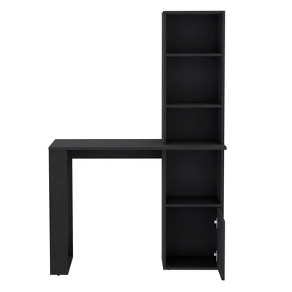 Black Writing Desk with Integrated Bookcase and Storage Cabinet