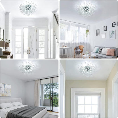 Crystal Sputnik Flush Mount Ceiling Light, 6 G9 Sockets, LED/Halogen, 19.5x11.8 in, Glam Fixture, Silver