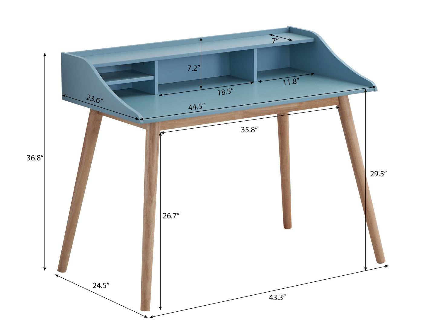 Roskilde Retro-Style Blue Writing Desk with Hutch and Open Shelves