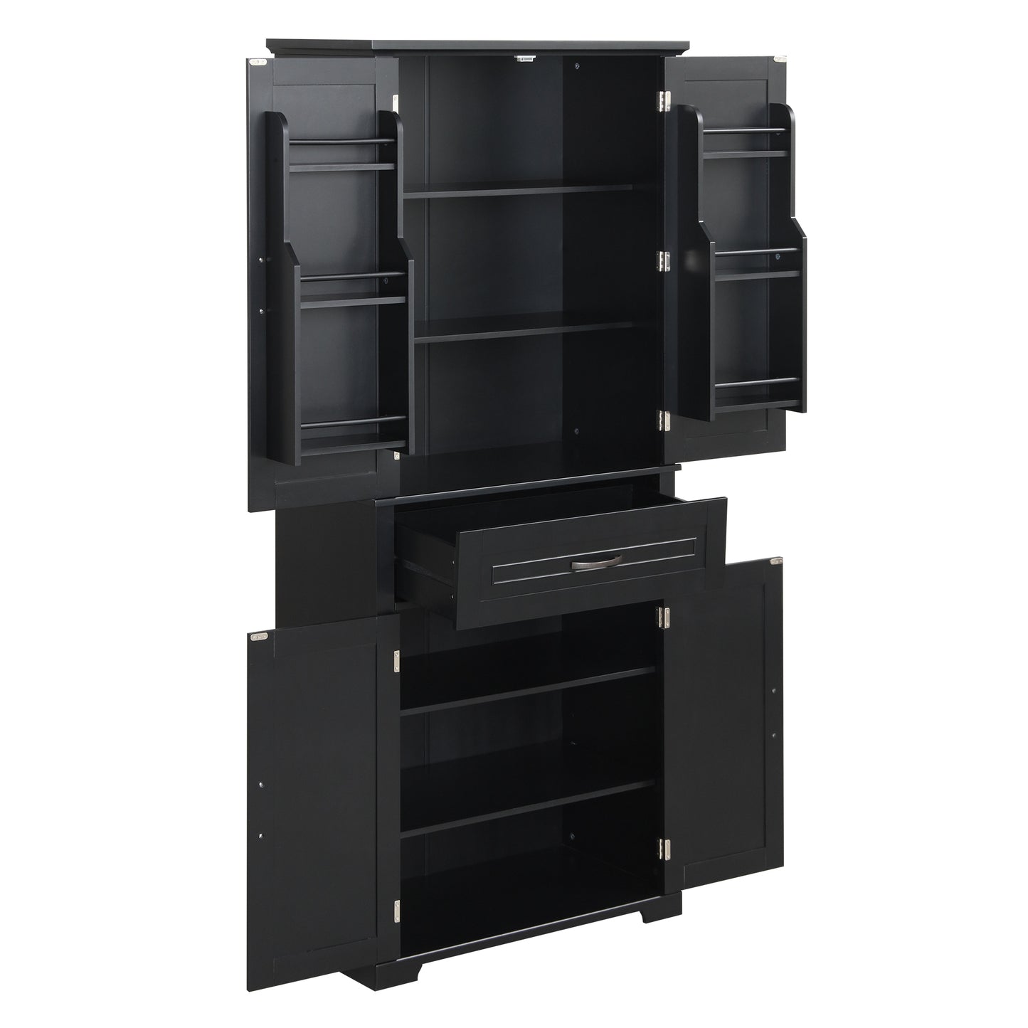 Tall Black Bathroom Storage Cabinet with Adjustable Shelf, Doors, and Drawer for Versatile Organization
