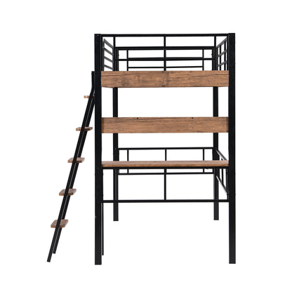 Black Metal Twin Loft Bed with Integrated Desk, Storage Shelf, and Ladder