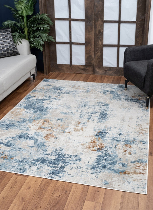 Abstract Pattern Area Rug, 5 ft 3 in x 7 ft 3 in, Polyester, Low Pile, Stain-Resistant, Entryway Rug, Beige