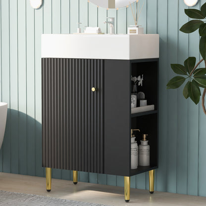 Modern 21.6" Black Bathroom Vanity with Ceramic Sink and Right-Side Storage Cabinet